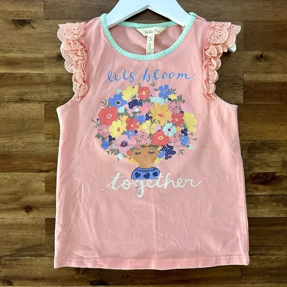 Matilda Jane Dream Chasers Let’s Bloom Together Tee Shirt 8 Pink Floral Tank Top